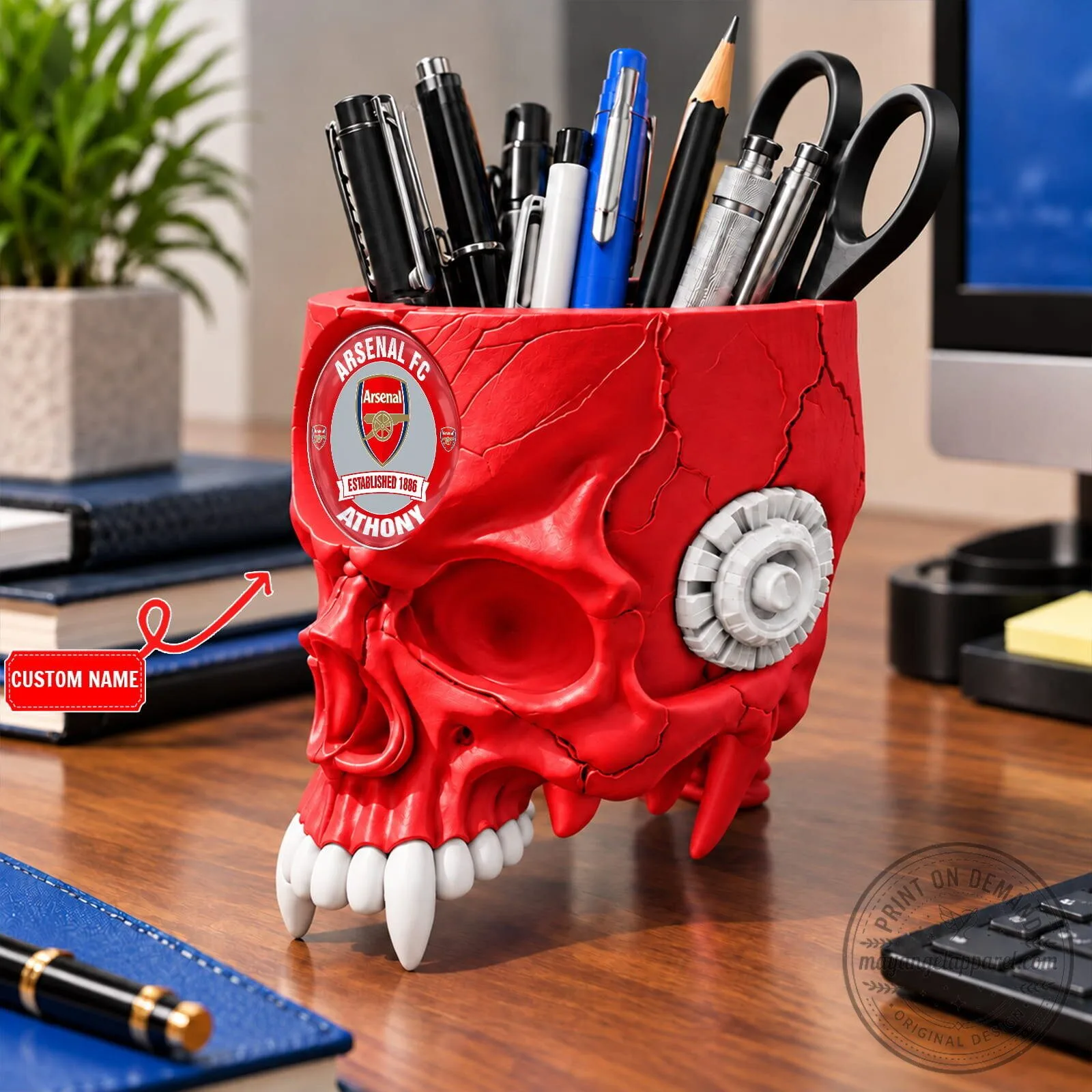 Arsenal Football Club Skull Pen Holder, Customizable Desktop Organizer 7 Arsenal Football Club Skull Pen Holder, Customizable Desktop Organizer