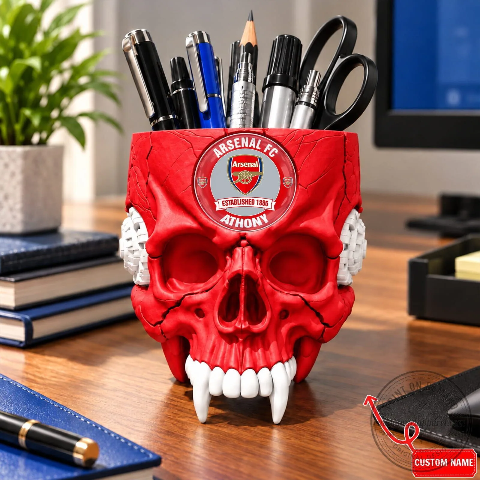 Arsenal Football Club Skull Pen Holder, Customizable Desktop Organizer 8 Arsenal Football Club Skull Pen Holder, Customizable Desktop Organizer