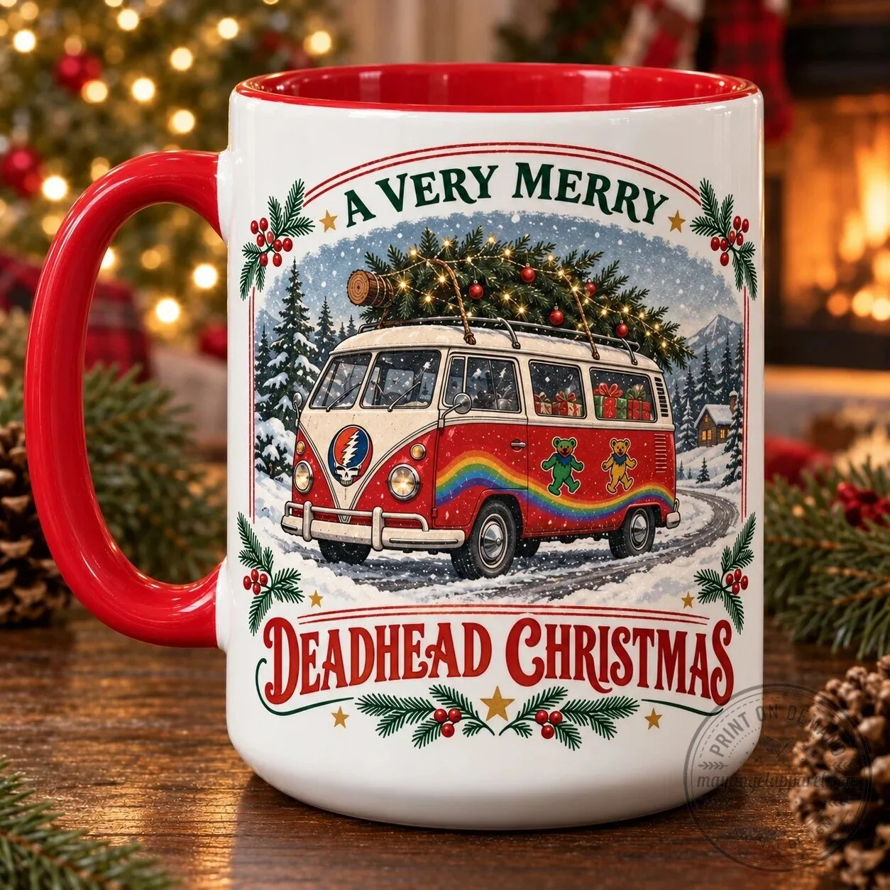 Grateful Dead Christmas Coffee Mug, Dancing Bears Holiday Deadhead Gift Cup