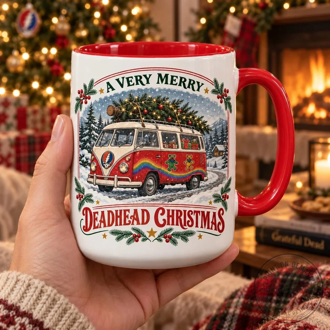 Grateful Dead Christmas Coffee Mug, Dancing Bears Holiday Deadhead Gift Cup 6 Grateful Dead Christmas Coffee Mug, Dancing Bears Holiday Deadhead Gift Cup
