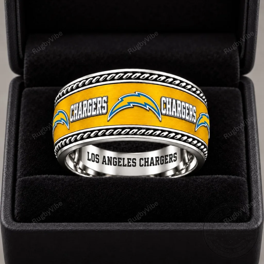 Los Angeles Chargers Football Team Logo Gold Band Ring Los Angeles Chargers Football Team Logo Gold Band Ring