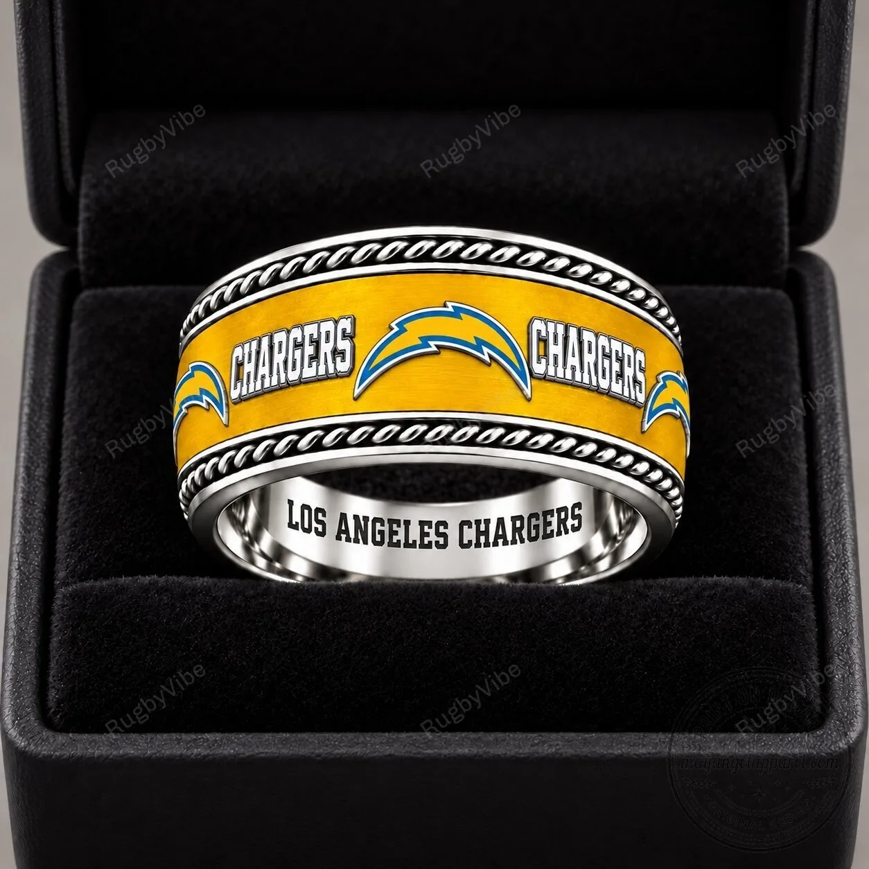 Los Angeles Chargers Football Team Logo Gold Band Ring