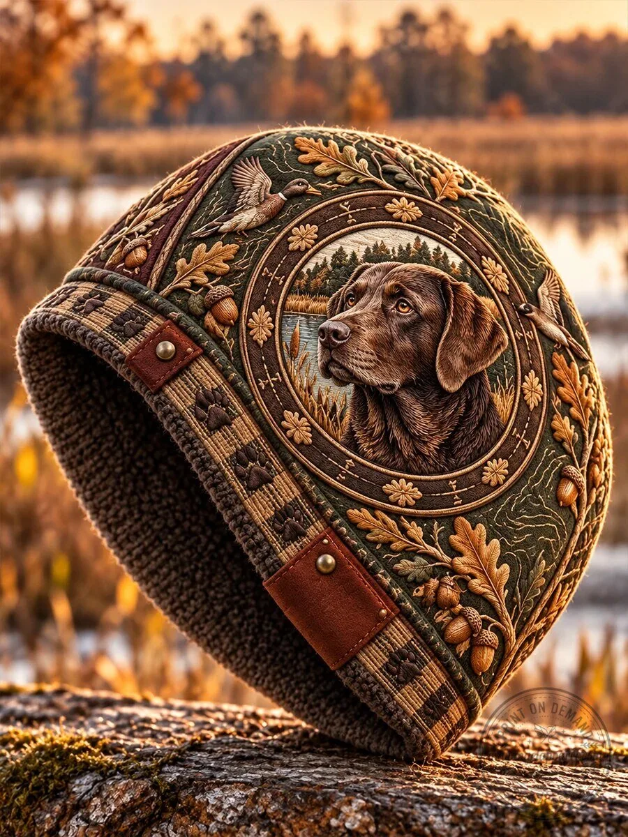 Hunting Season United States Chocolate Labrador Retriever Dog Knitted Beanie Hat