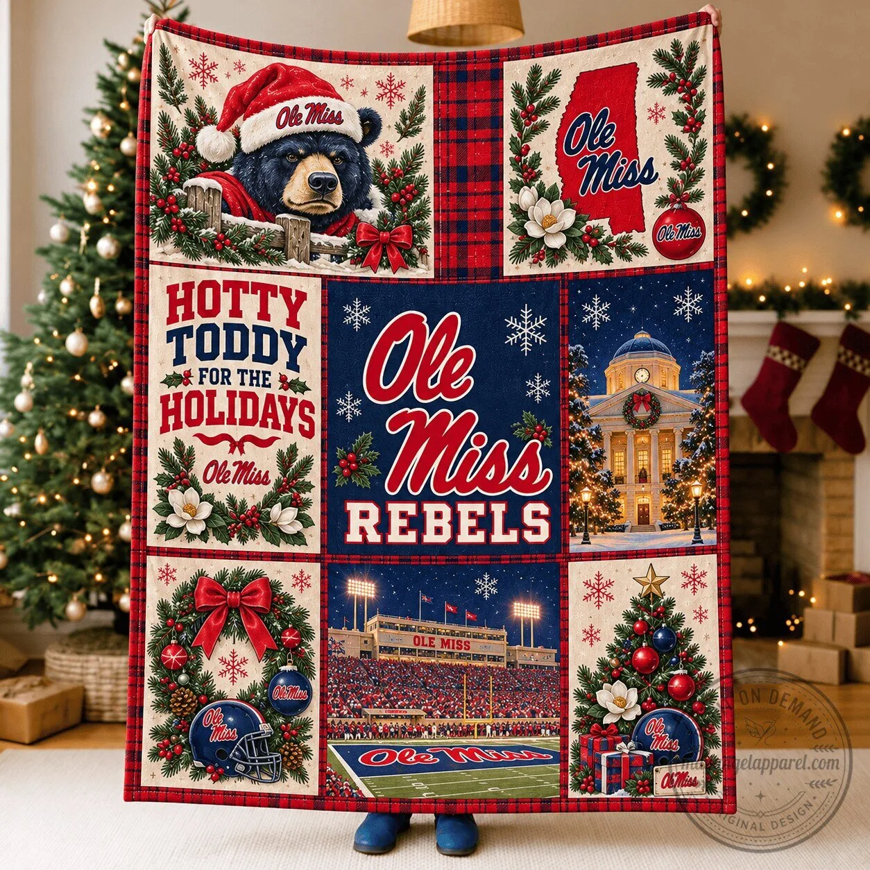 Ole Miss Rebels Christmas Holiday Hotty Toddy Football Stadium Blanket