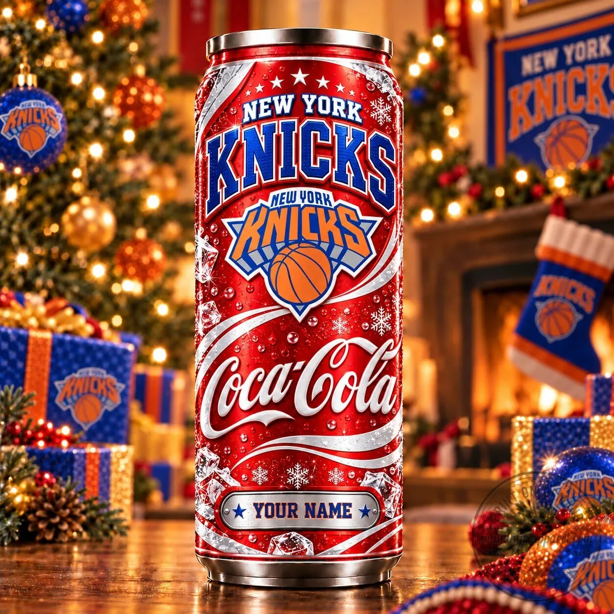New York Knicks Coca-Cola Personalized Christmas Can Cooler Tumbler