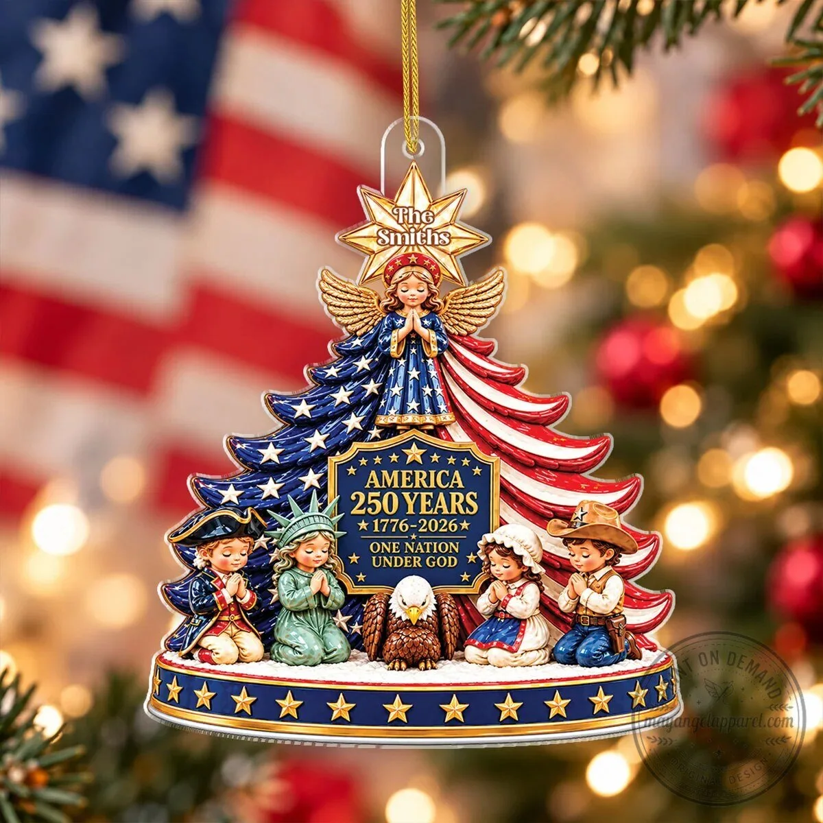 America 250 Years Patriotic Family Personalized Christmas Tree Ornament