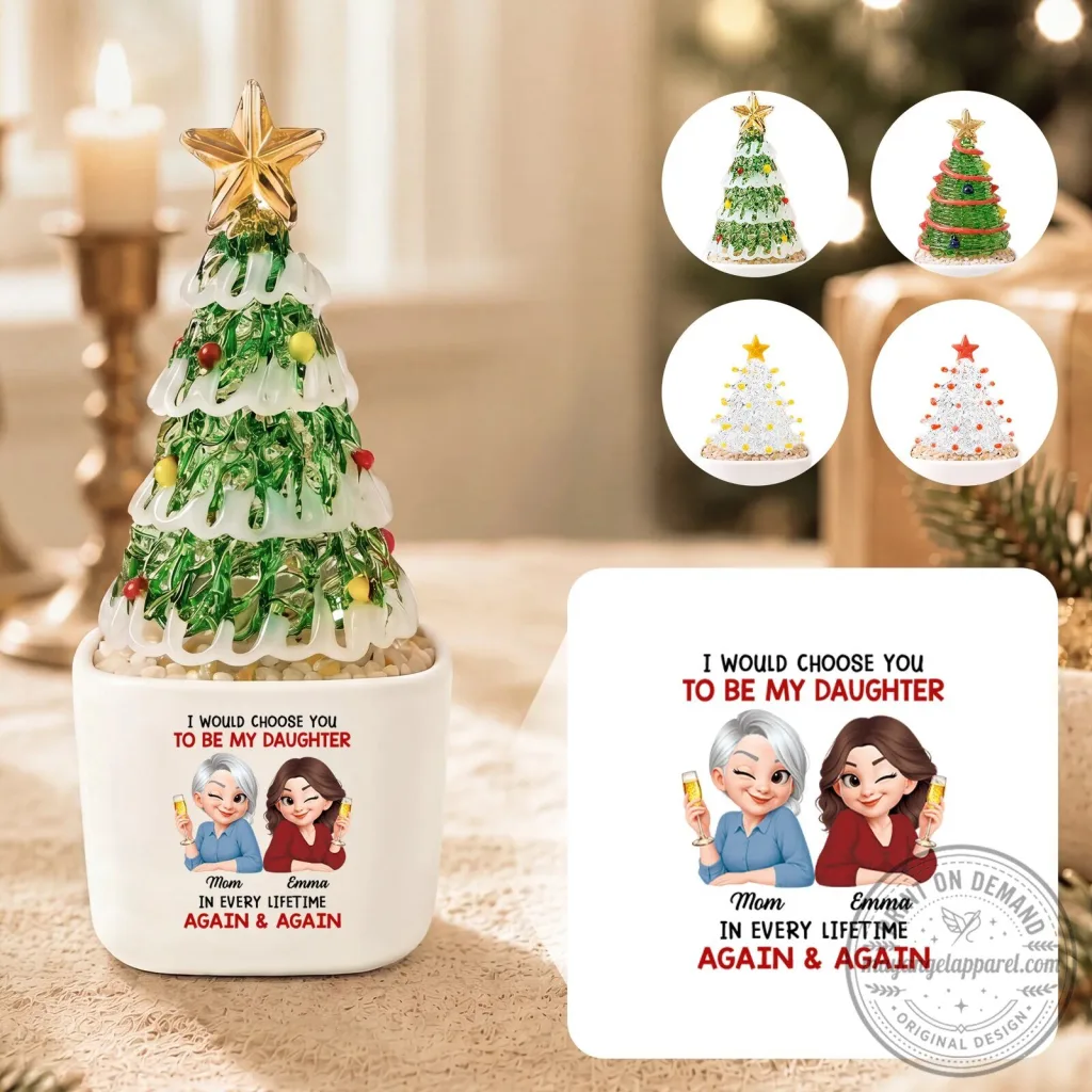 Personalized Mom and Daughter Christmas Tree Glass Potted Decoration Personalized Mom and Daughter Christmas Tree Glass Potted Decoration