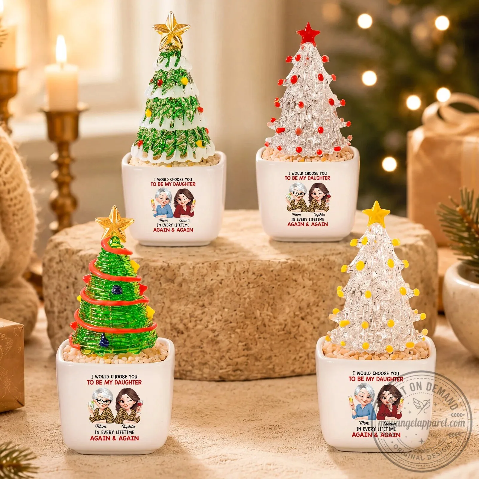 Personalized Mom and Daughter Christmas Tree Glass Potted Decoration 6 Personalized Mom and Daughter Christmas Tree Glass Potted Decoration