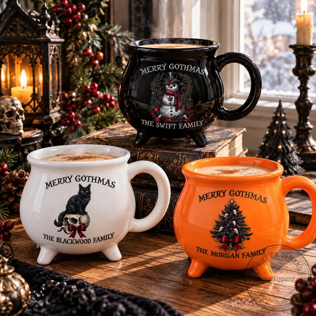 Personalized Merry Gothmas Family Christmas Mug, Gothic Holiday Coffee Cup Personalized Merry Gothmas Family Christmas Mug, Gothic Holiday Coffee Cup
