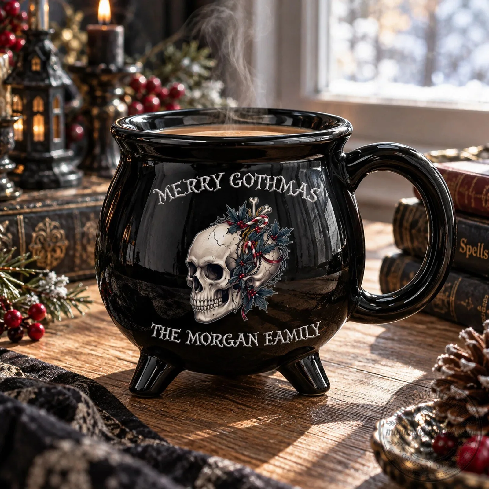 Personalized Merry Gothmas Family Christmas Mug, Gothic Holiday Coffee Cup 9 Personalized Merry Gothmas Family Christmas Mug, Gothic Holiday Coffee Cup