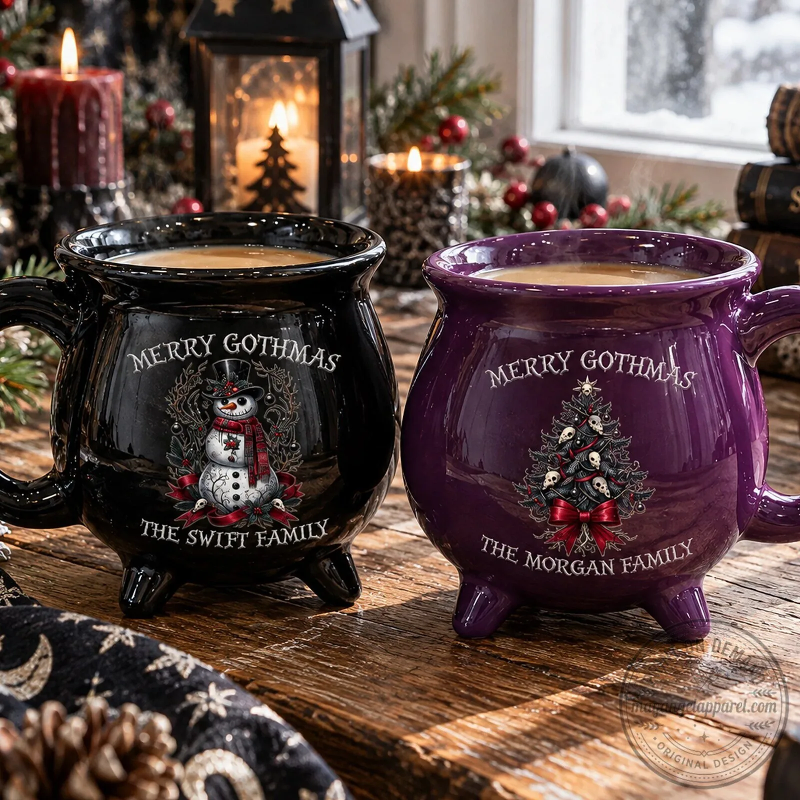 Personalized Merry Gothmas Family Christmas Mug, Gothic Holiday Coffee Cup 10 Personalized Merry Gothmas Family Christmas Mug, Gothic Holiday Coffee Cup