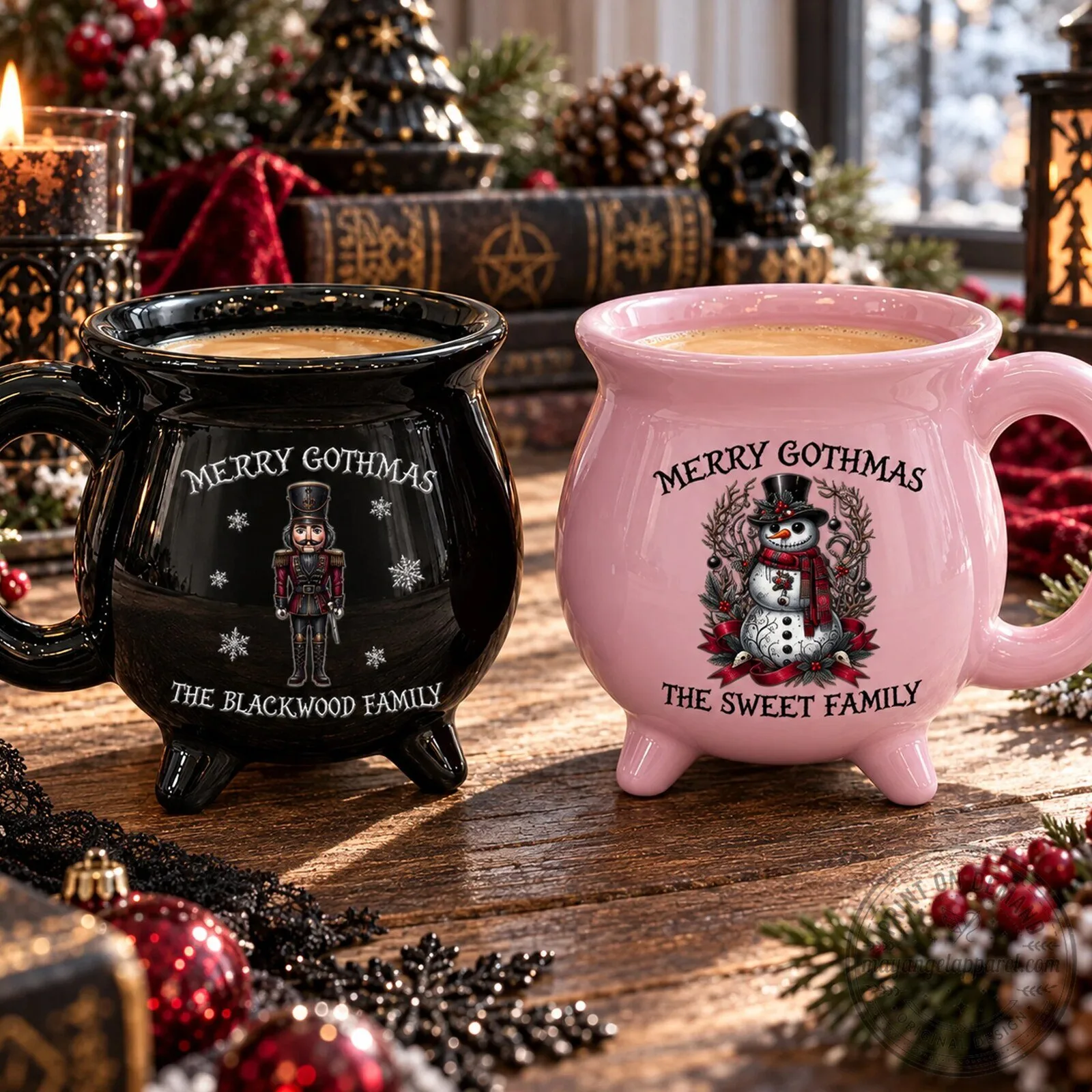 Personalized Merry Gothmas Family Christmas Mug, Gothic Holiday Coffee Cup 12 Personalized Merry Gothmas Family Christmas Mug, Gothic Holiday Coffee Cup