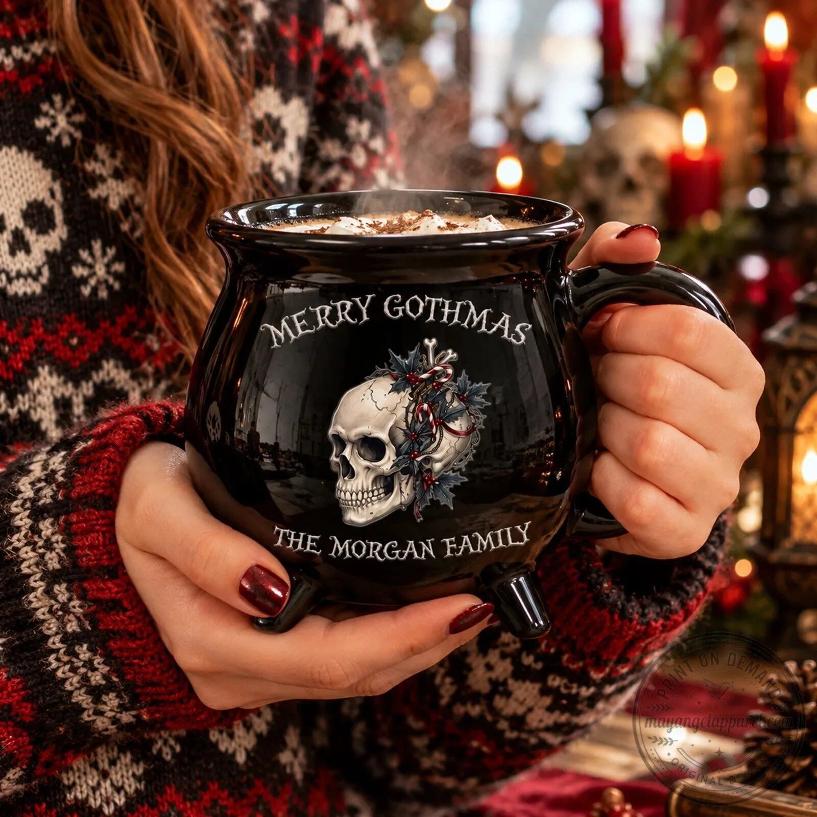 Personalized Merry Gothmas Family Christmas Mug, Gothic Holiday Coffee Cup 13 Personalized Merry Gothmas Family Christmas Mug, Gothic Holiday Coffee Cup