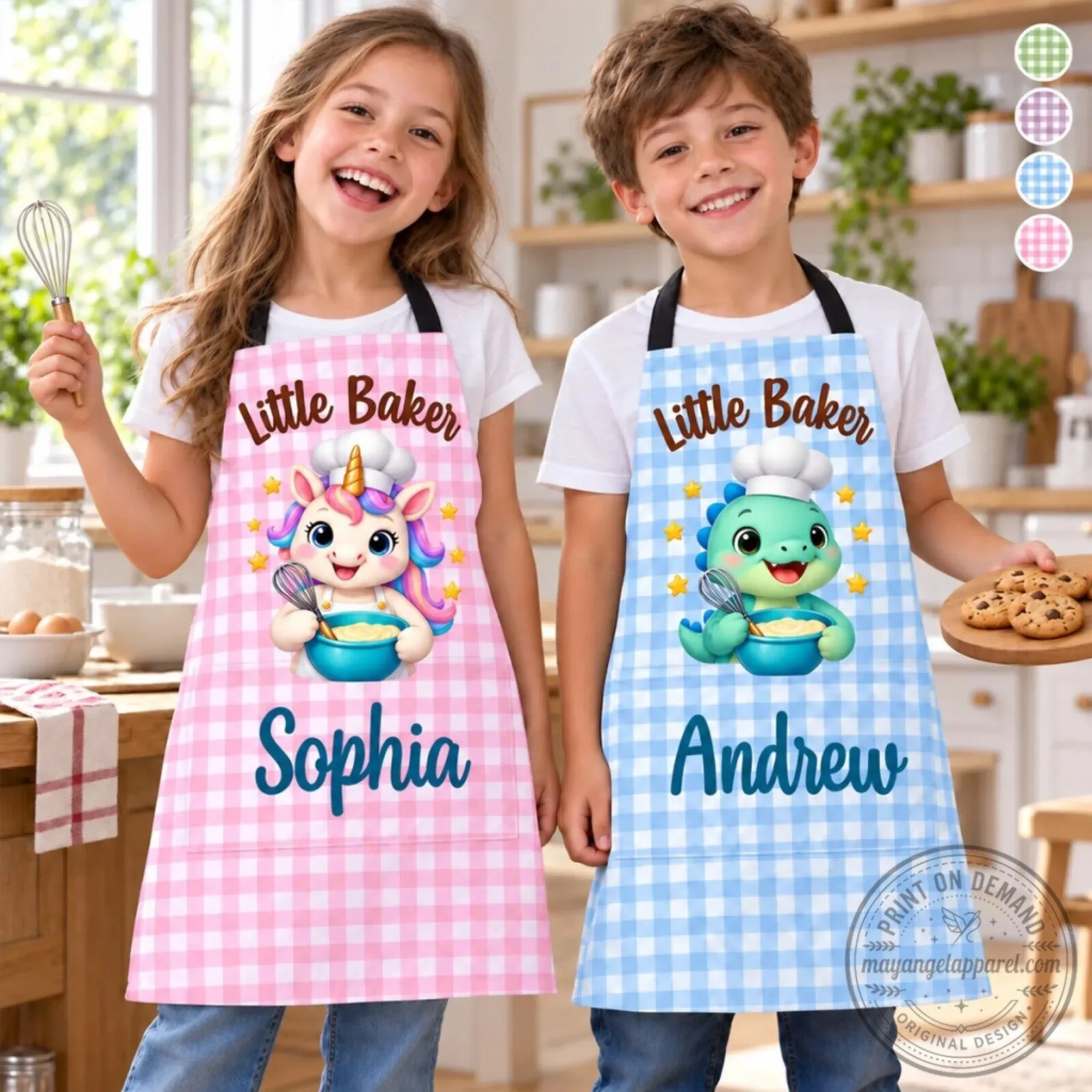 Personalized Little Baker Unicorn Dinosaur Kids Apron with Pocket