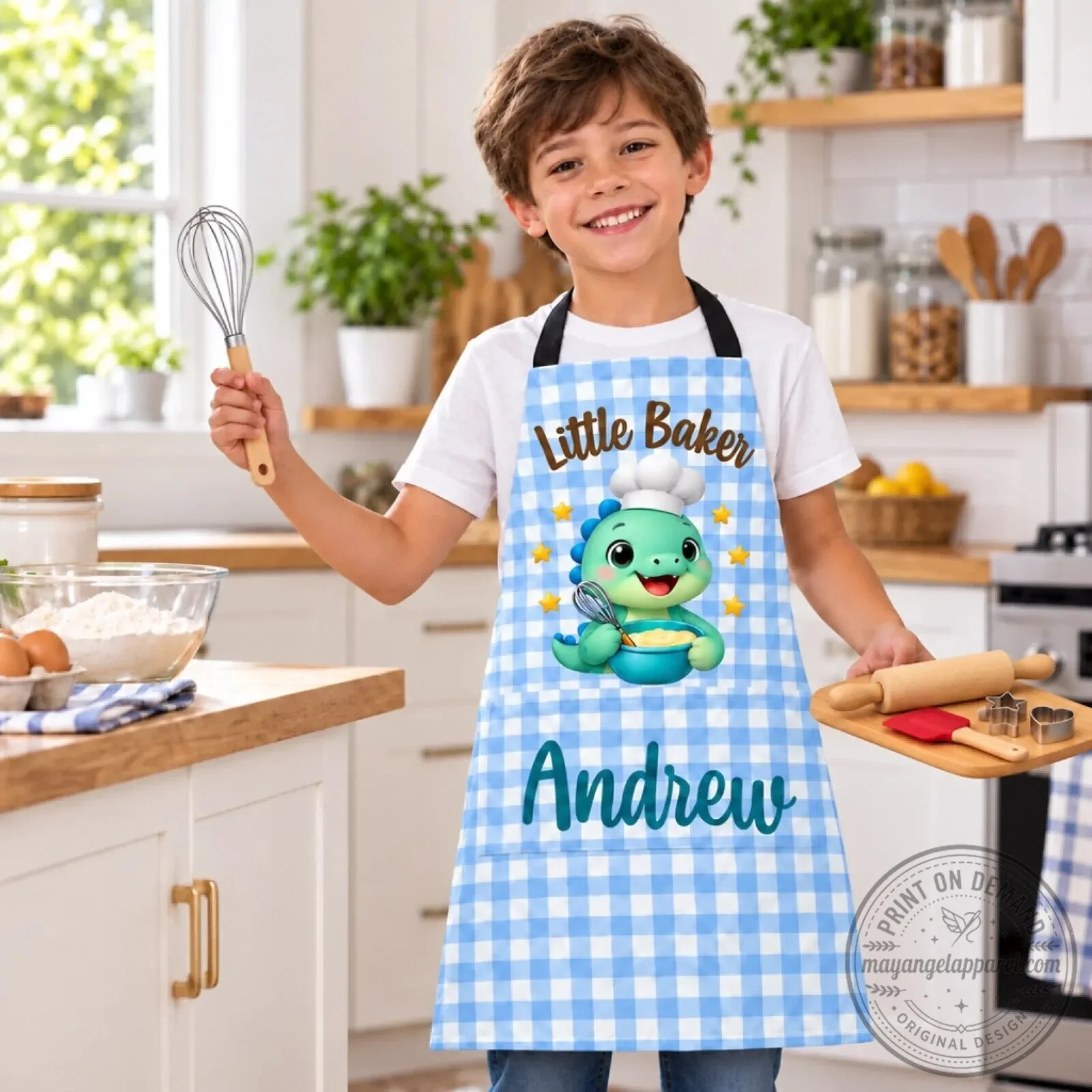 Personalized Little Baker Unicorn Dinosaur Kids Apron with Pocket 7 Personalized Little Baker Unicorn Dinosaur Kids Apron with Pocket
