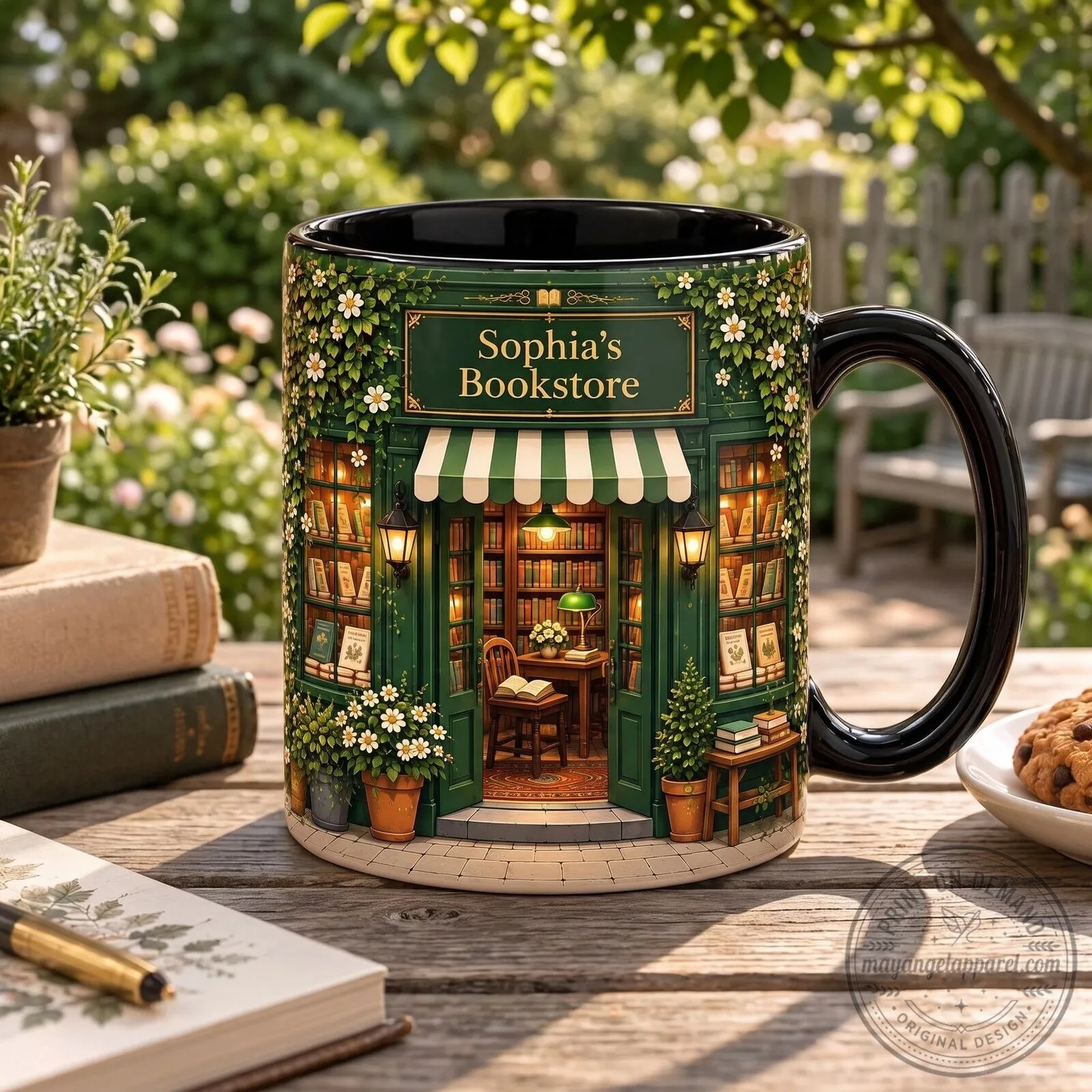 Personalized Sophia's Bookstore Coffee Mug, Vintage Book Lover Gift Cup