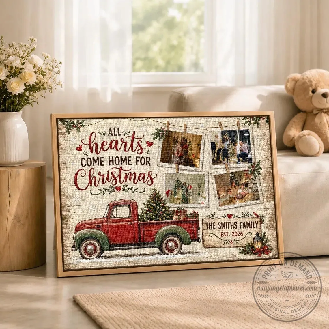 Personalized Christmas Family Photo All Hearts Come Home For Christmas Wall Art