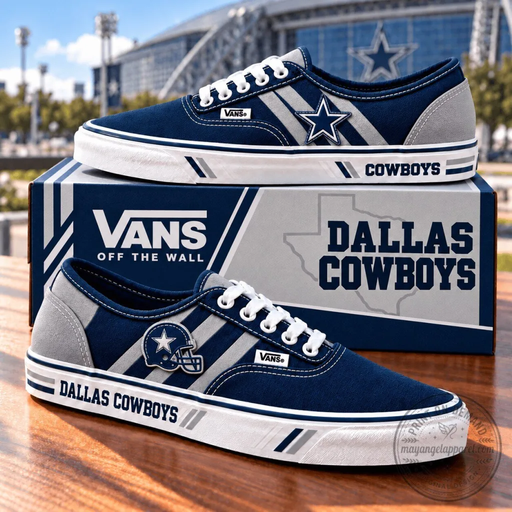 Dallas Cowboys NFL Team Logo Blue and Gray Striped Canvas Lace-Up Shoes Dallas Cowboys NFL Team Logo Blue and Gray Striped Canvas Lace-Up Shoes