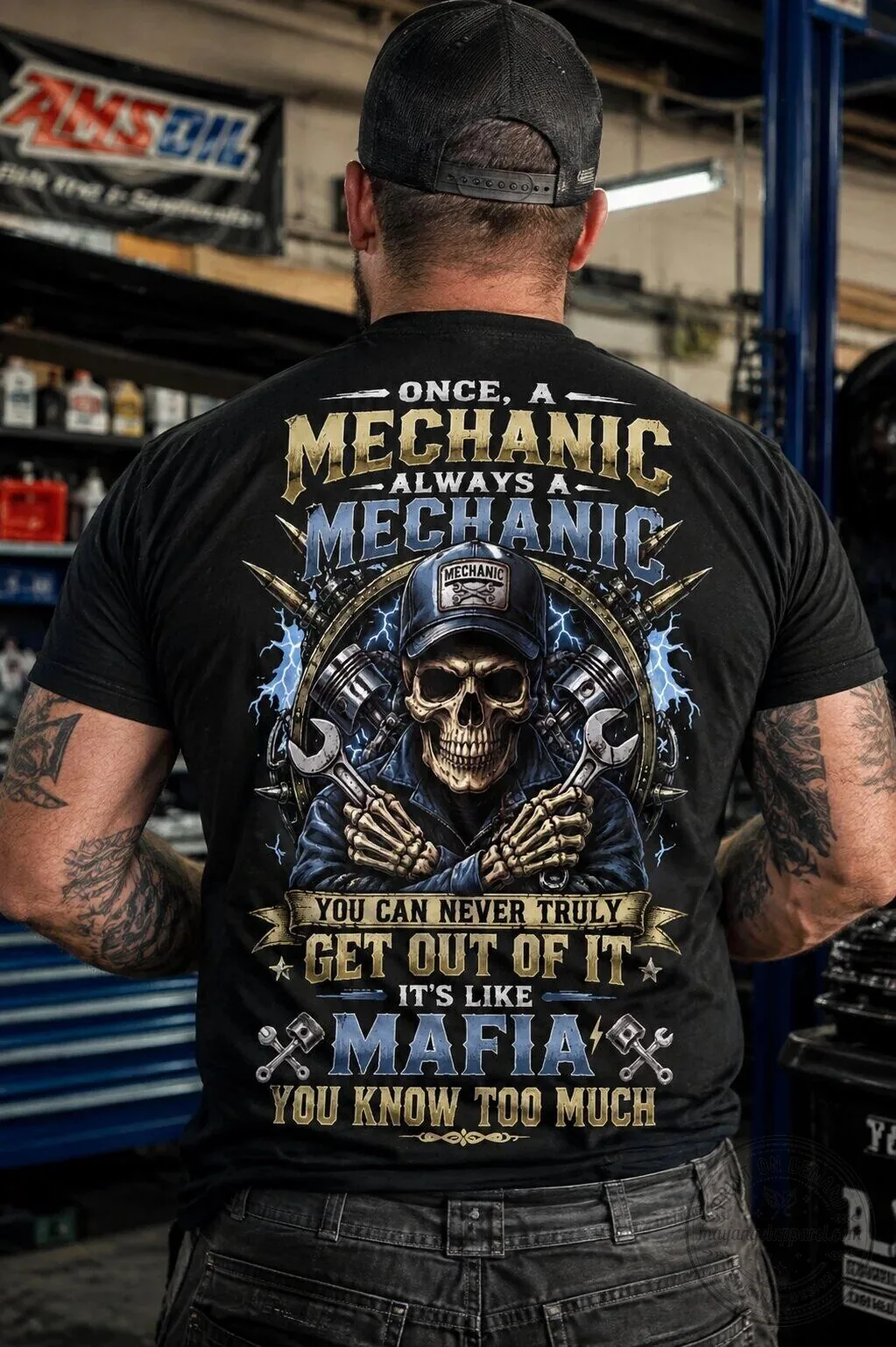 Mechanic Skull Mafia Quote Funny Garage Worker Gift T-Shirt