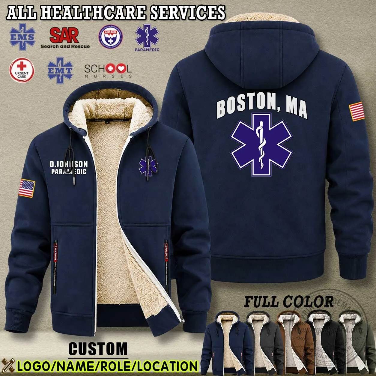 Boston Paramedic Healthcare Services Full Zip Fleece Hoodie Jacket