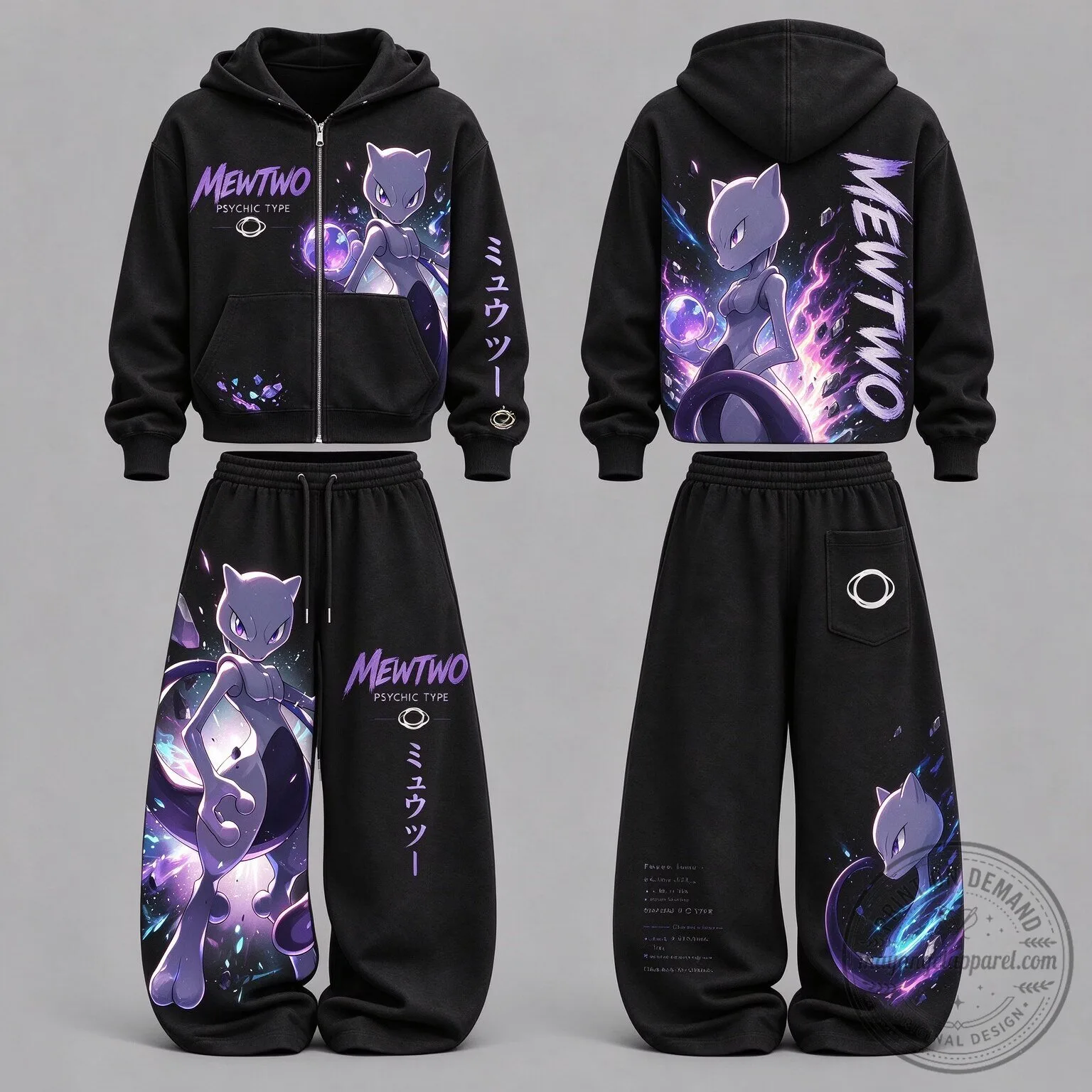 Mewtwo Psychic Type Pokemon Zip-Up Hoodie