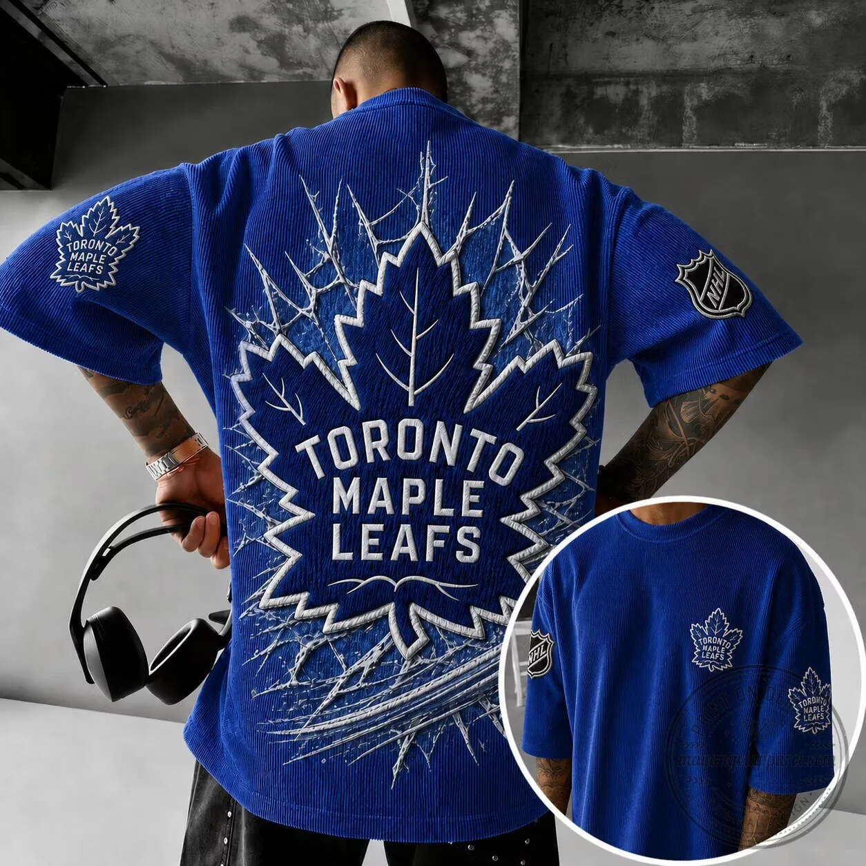 Toronto Maple Leafs National Hockey League Blue Corduroy Short Sleeve Shirt