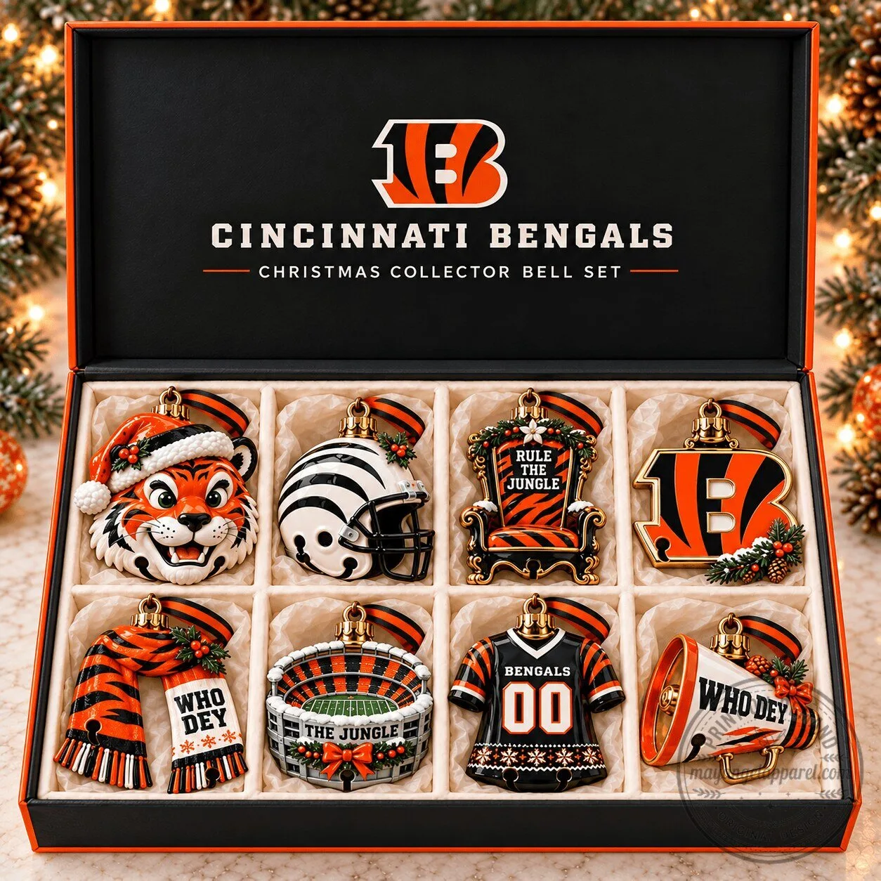 Cincinnati Bengals Christmas Bell Ornament Set