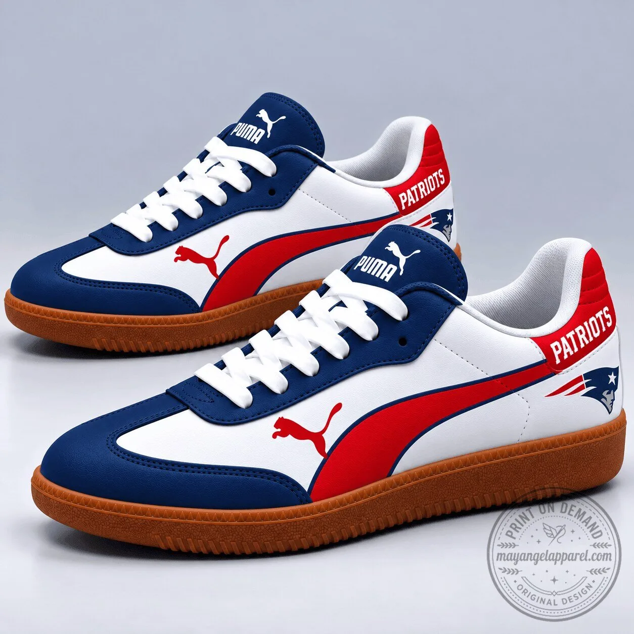 New England Patriots NFL Team Logo White and Blue Fan Shoes