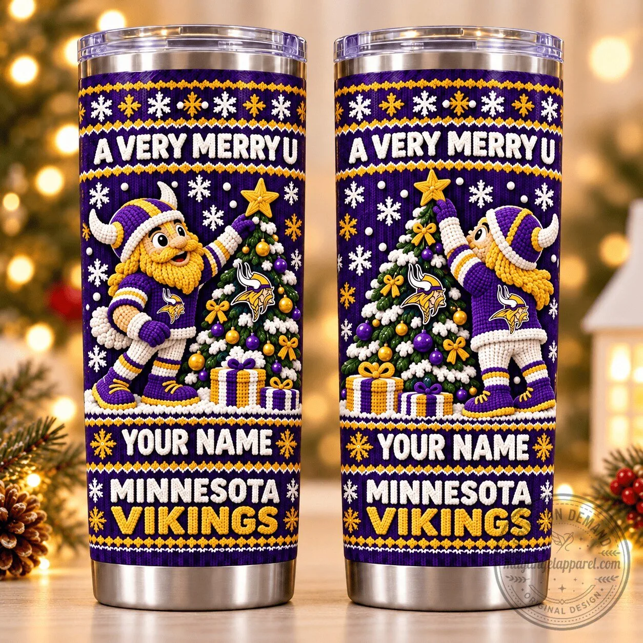 Minnesota Vikings Personalized Christmas Ugly Sweater Pattern Tumbler