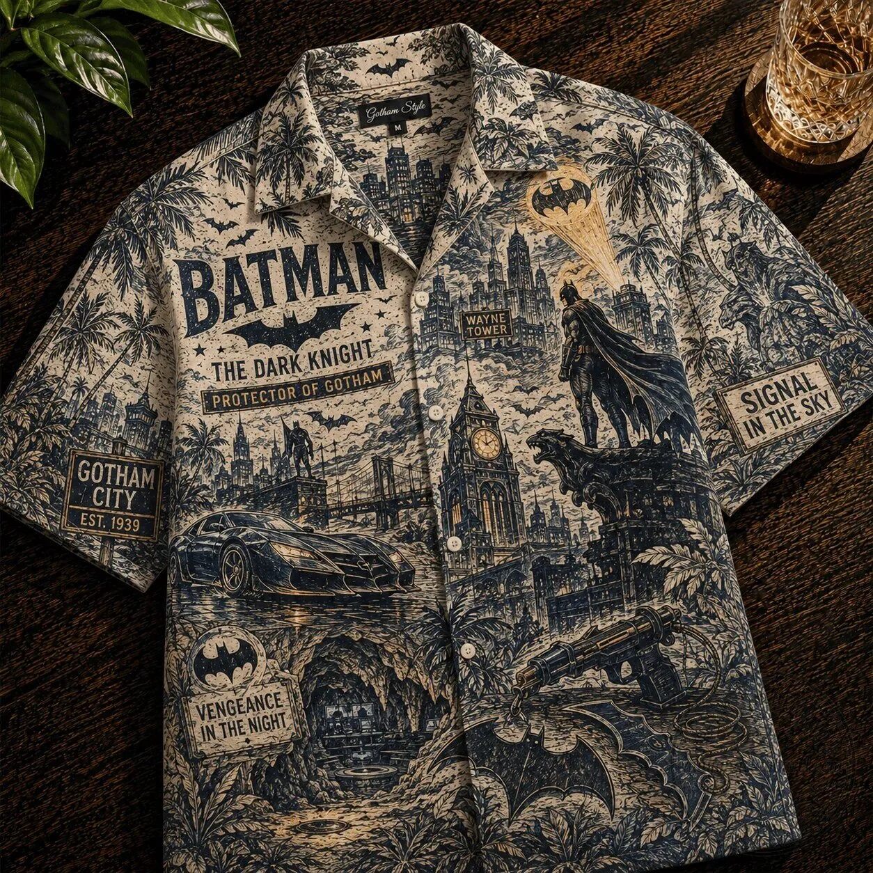 Hawaiian Shirt Featuring Batman as Gotham City's Dark Knight Protector