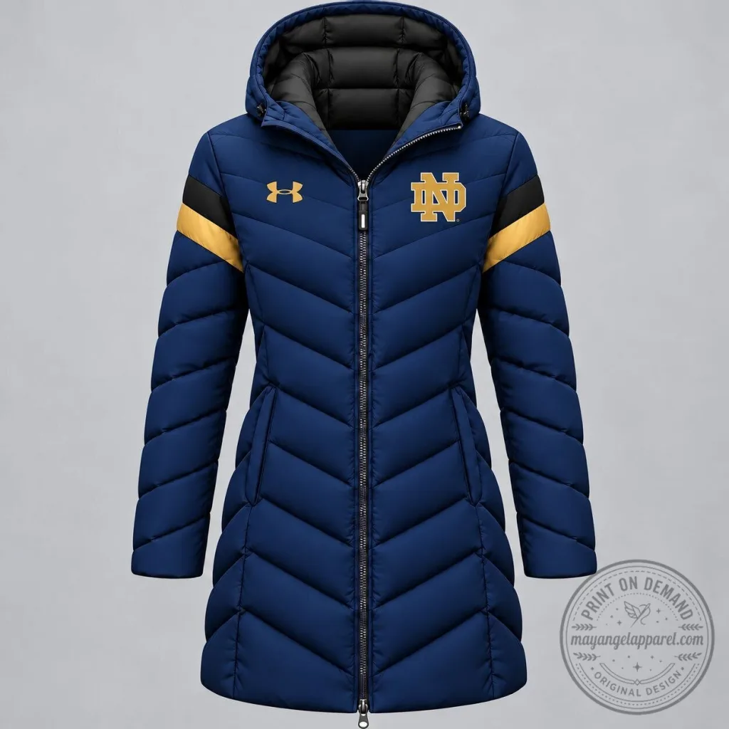 Notre Dame Fighting Irish NCAA Game Day Long Hooded Puffer Jacket Notre Dame Fighting Irish NCAA Game Day Long Hooded Puffer Jacket