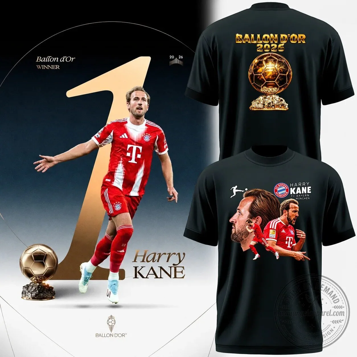 Football Player Fan T-Shirt for 2026 Ballon d'Or Winner Harry Kane