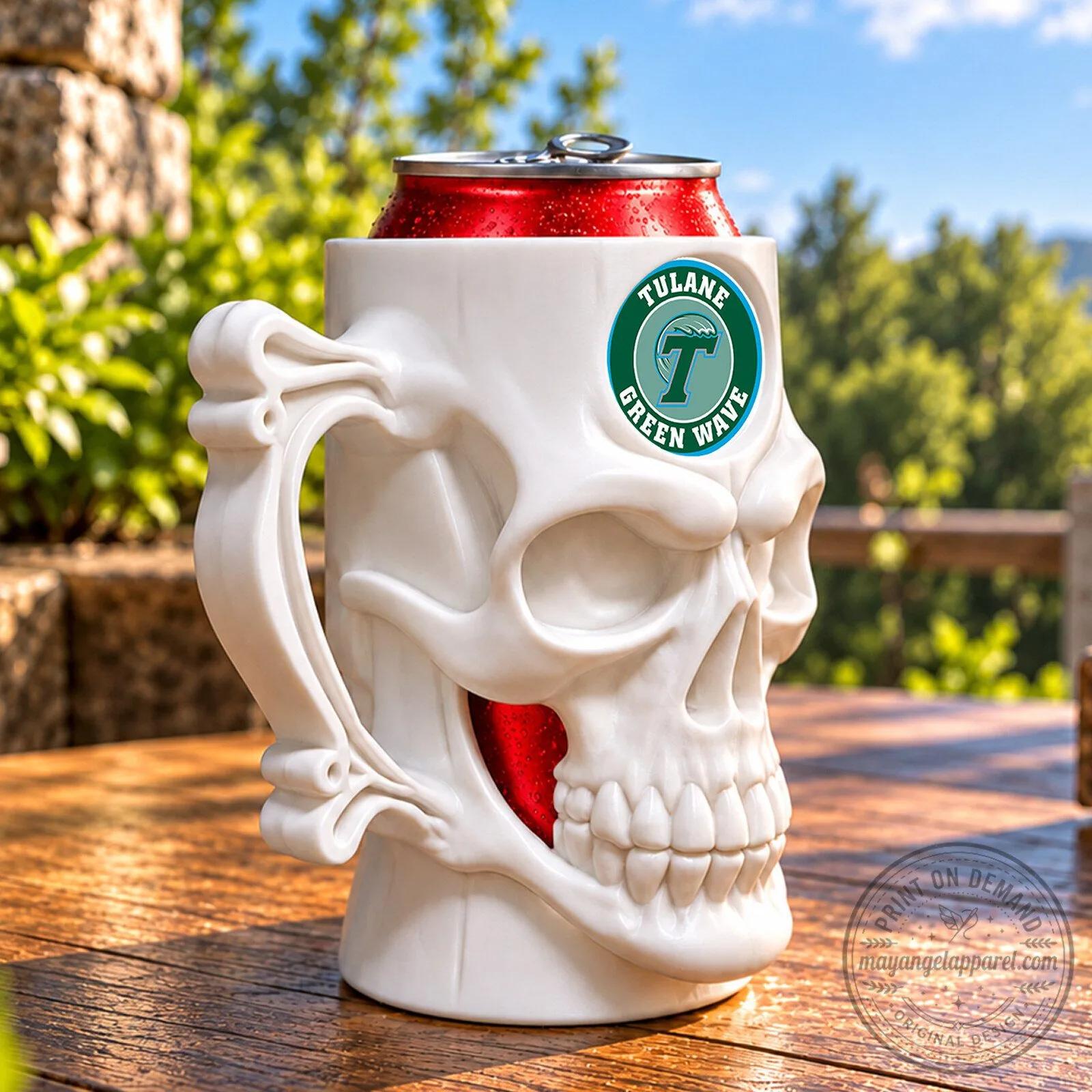 Tulane Green Wave Skull Can Cooler, NCAA College Football Team Drink Holder 6 Tulane Green Wave Skull Can Cooler, NCAA College Football Team Drink Holder