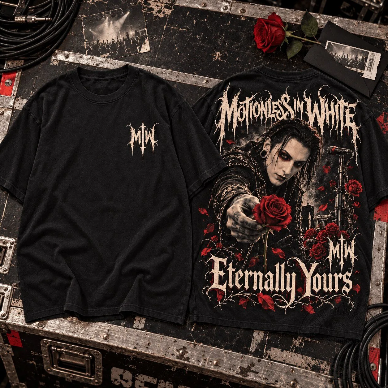 Motionless In White Eternally Yours Red Rose Metalcore Band T-Shirt