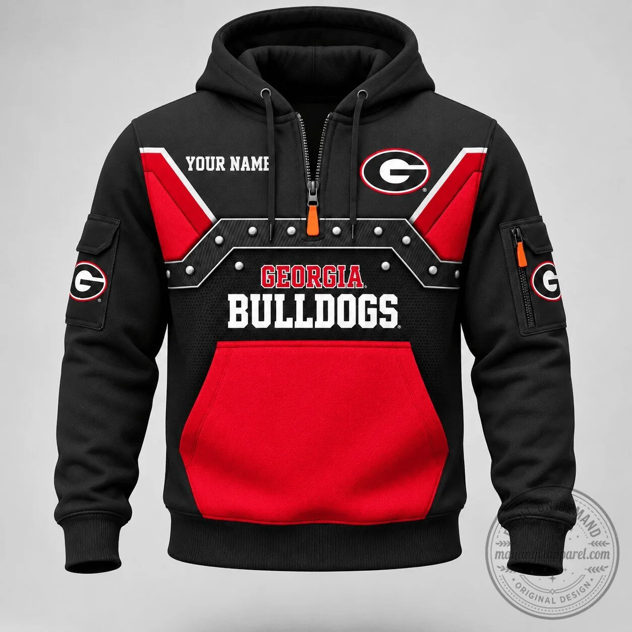 Georgia Bulldogs NCAA Custom Name Black and Red Team Colors Hoodie