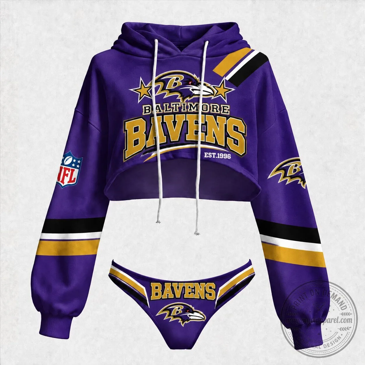 Baltimore Ravens Football Team Cropped Hoodie and Underwear Set