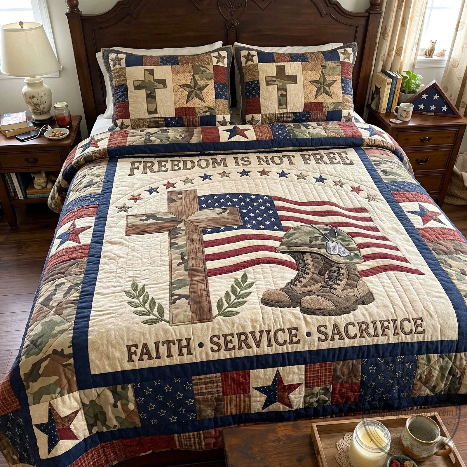 Christian Veteran Freedom Is Not Free Faith Service Sacrifice Quilted Bedding Set