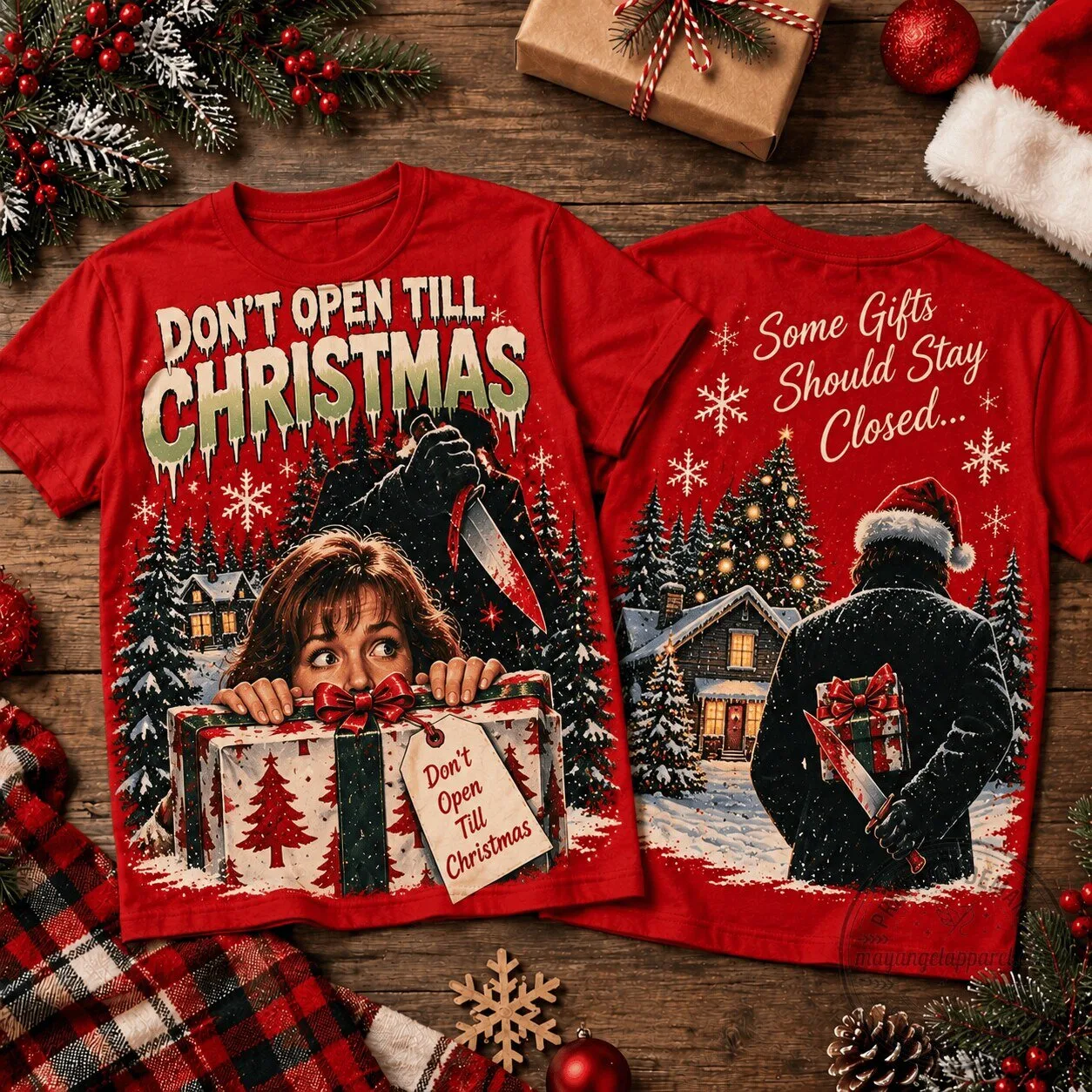 Don't Open Till Christmas Horror Movie Holiday Graphic T-Shirt